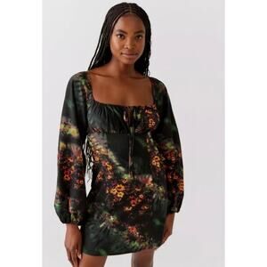 Urban Outfitters UO Vivienne long sleeve mini dress floral puff sleeve S small